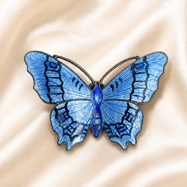 antique silver and enamel butterfly brooch for sale in Leeds