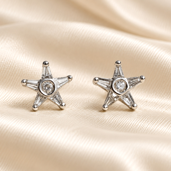vintage diamond star studs in 14ct white gold for sale in Leeds