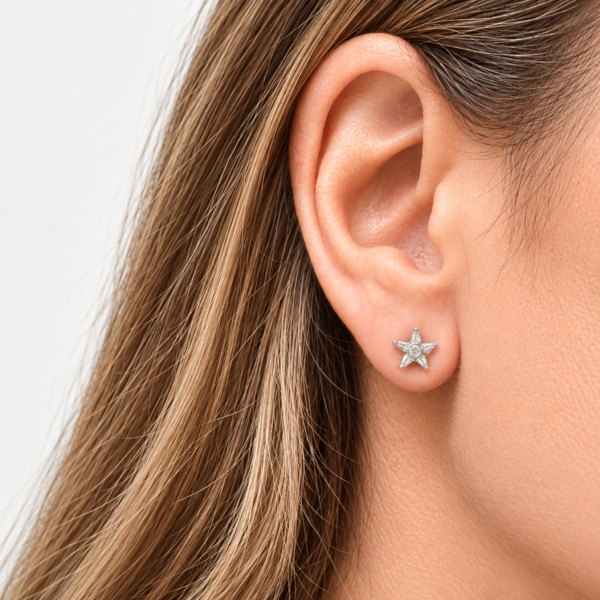 vintage diamond star studs in 14ct white gold for sale in Leeds, in ear