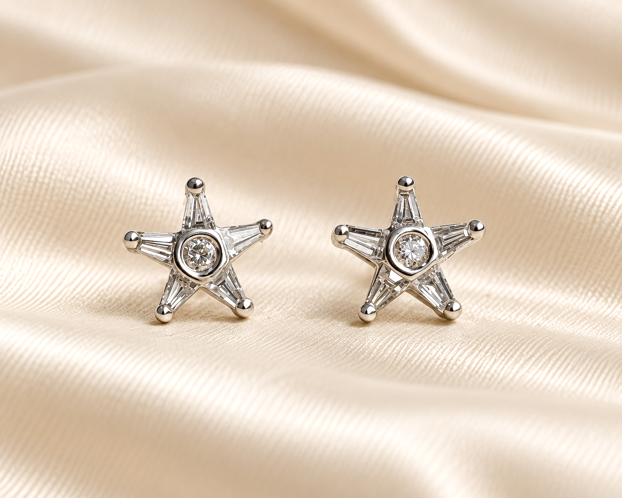 vintage diamond star studs in 14ct white gold for sale in Leeds