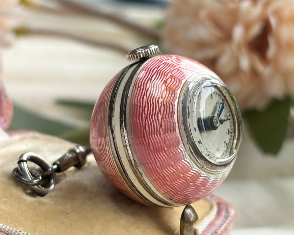 antique pink enamel ladies pocket watch