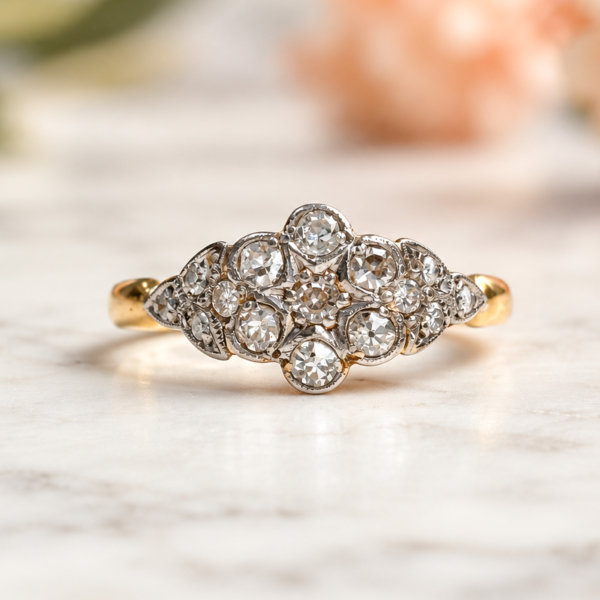 Art deco old cut diamond cluster ring for sale in Leeds