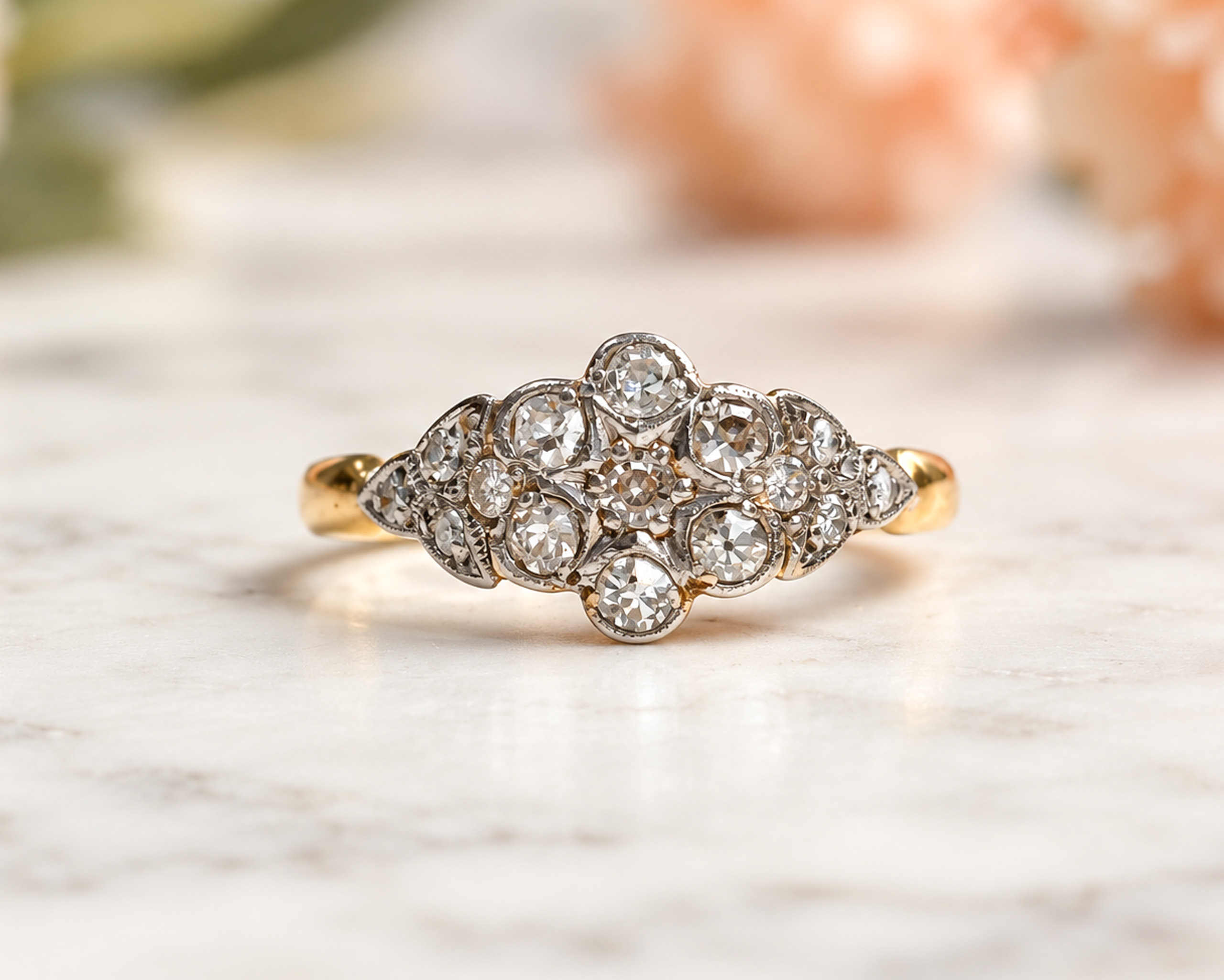 Art deco old cut diamond cluster ring for sale in Leeds