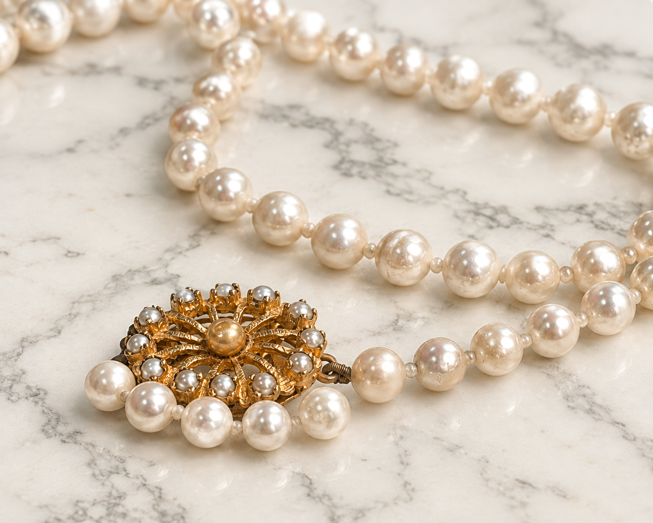 pearl necklace laid