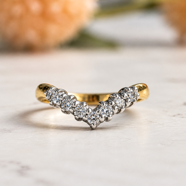 vintage diamond wishbone ring in 9ct yellow gold for sale in Leeds,