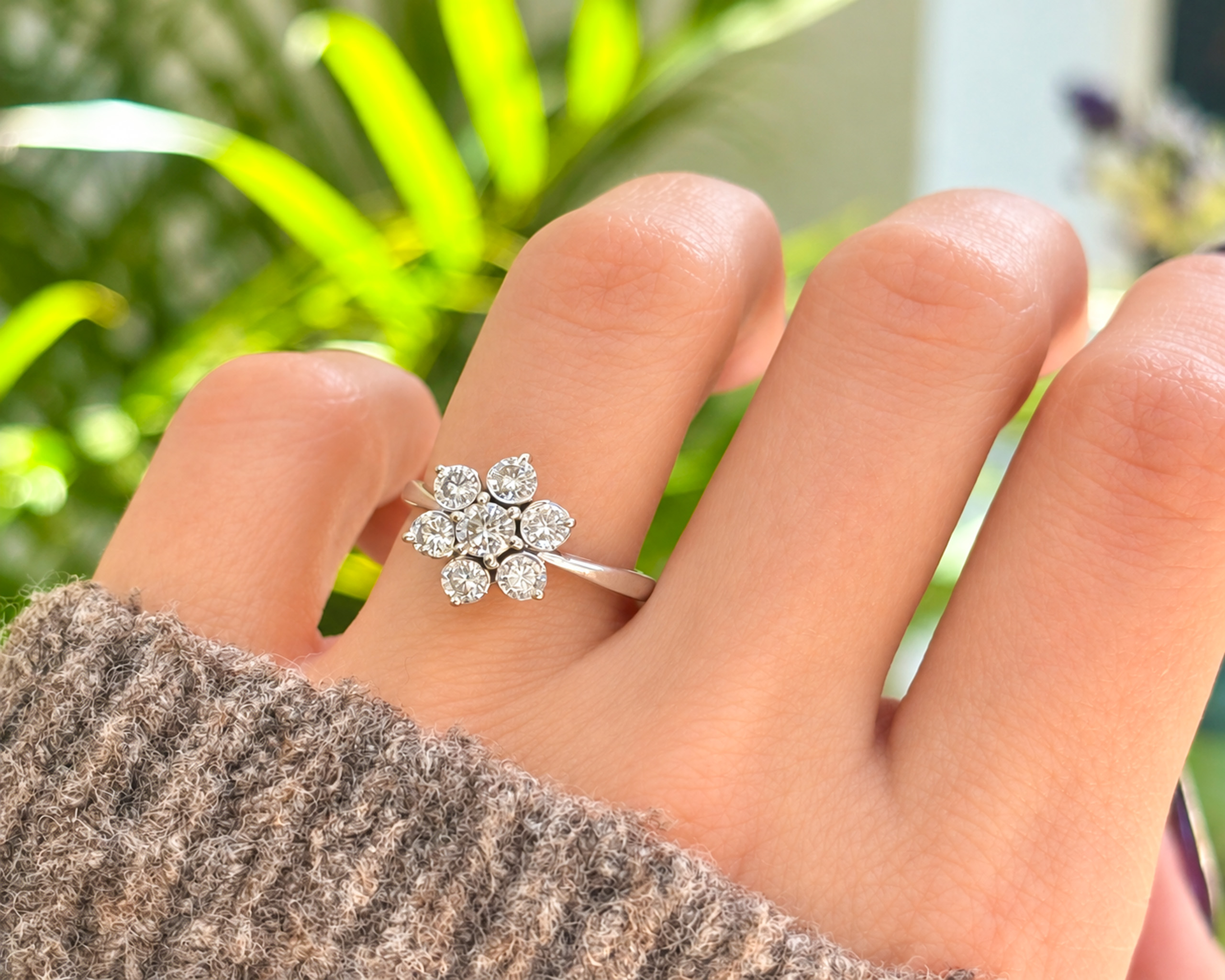 vintage flower ring on hand