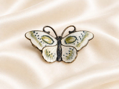 1950s Hroar Prydz silver and enamel butterfly brooch for sale in Leeds