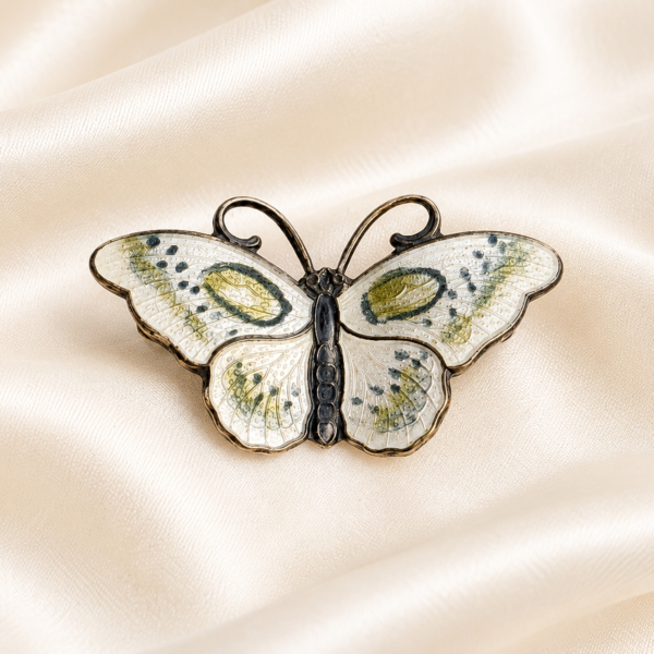1950s Hroar Prydz silver and enamel butterfly brooch for sale in Leeds