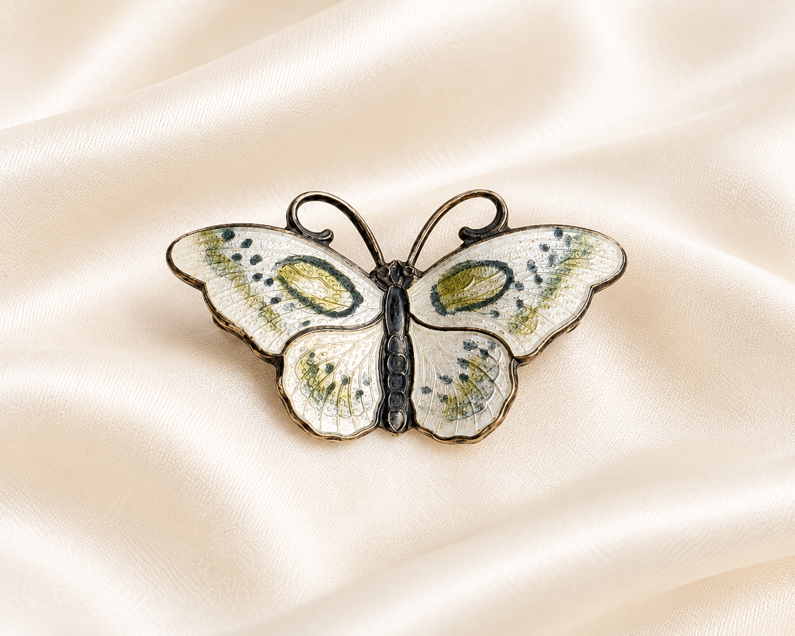 1950s Hroar Prydz silver and enamel butterfly brooch for sale in Leeds