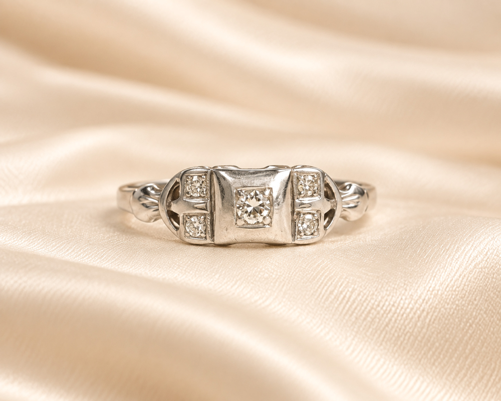 white gold art deco ring art deco diamond plaque ring in 18ct white gold for sale in Leeds