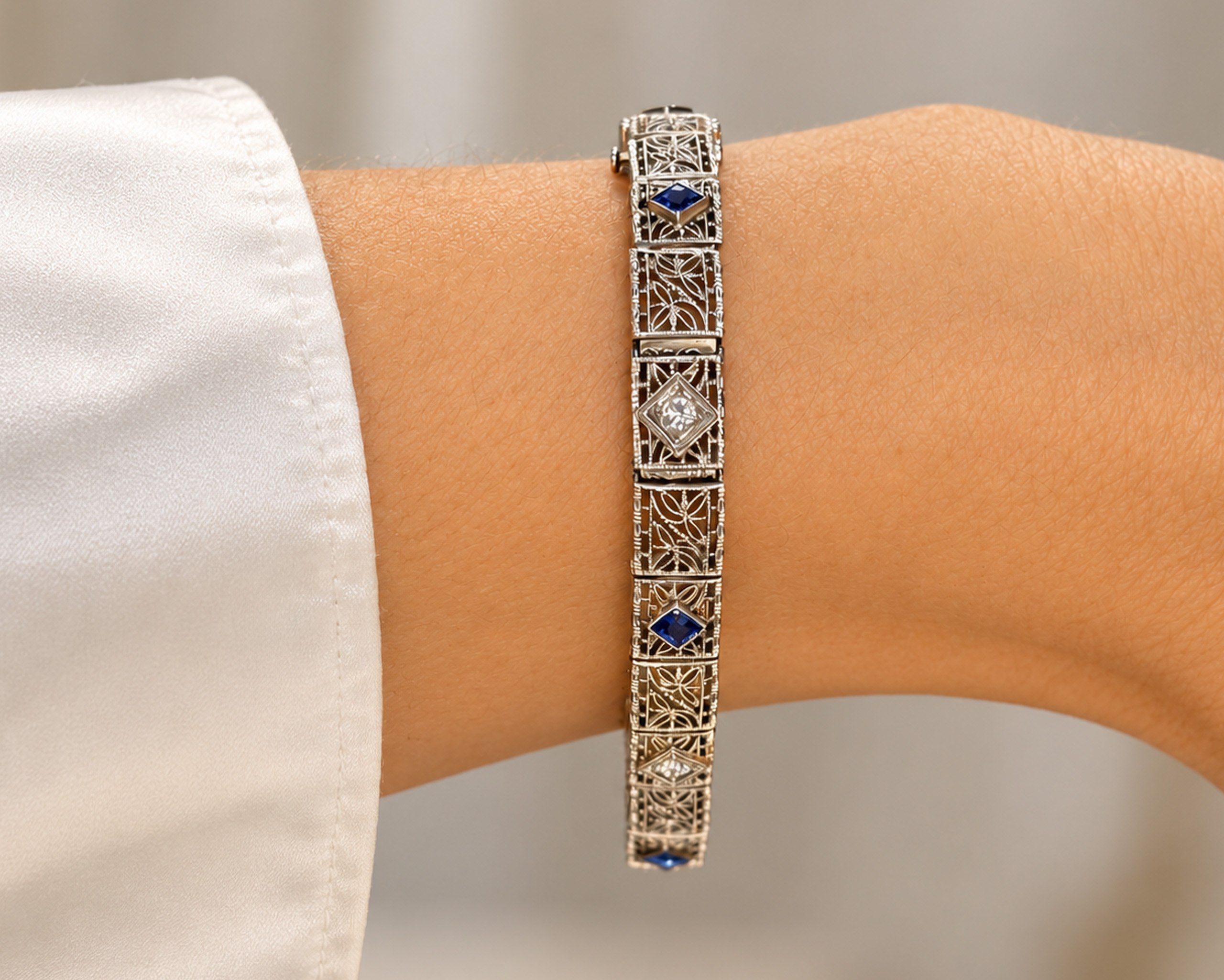 1920s sapphire and diamond bracelet on hand – Copy