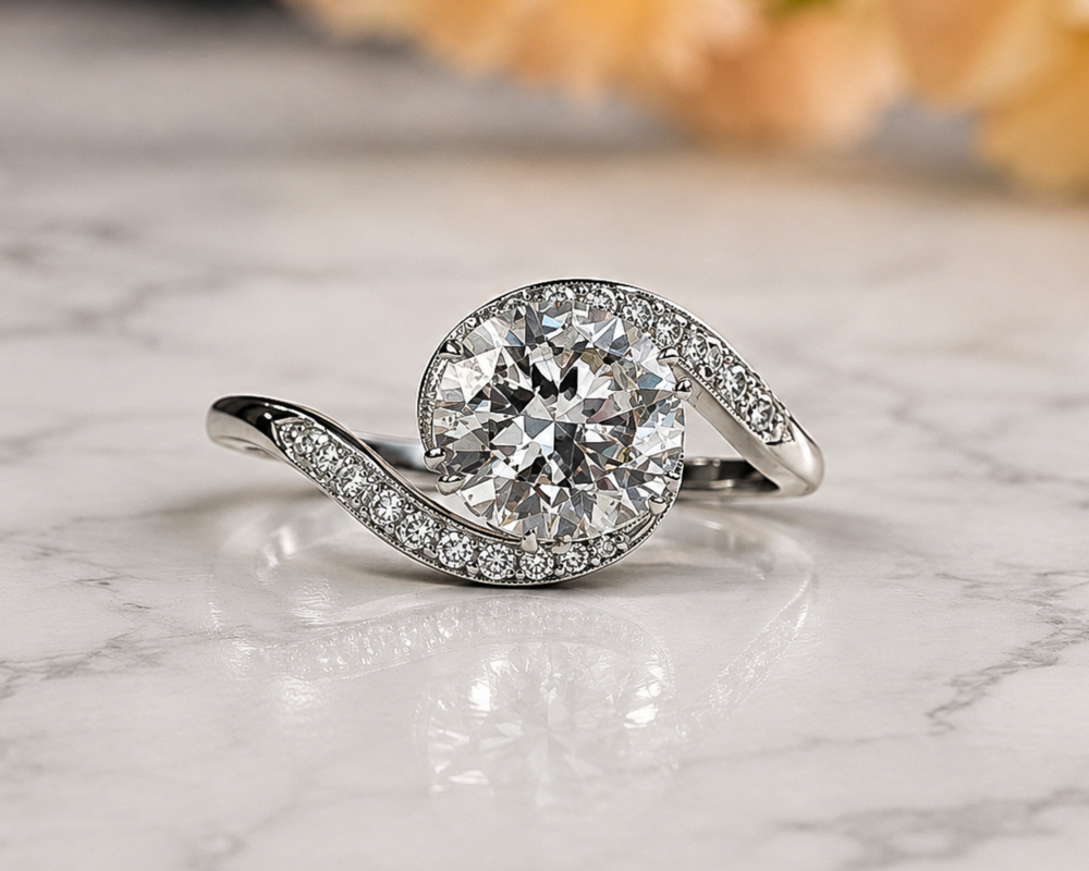 Antique 1930s diamond solitaire twist ring in platinum for sale in Leeds