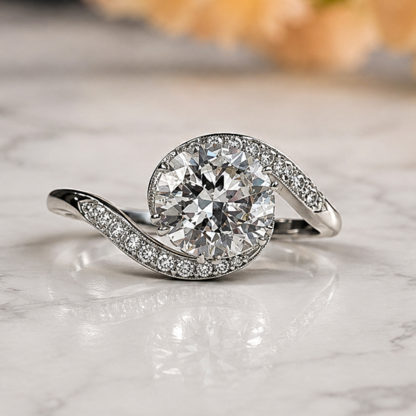 Antique 1930s diamond solitaire twist ring in platinum for sale in Leeds