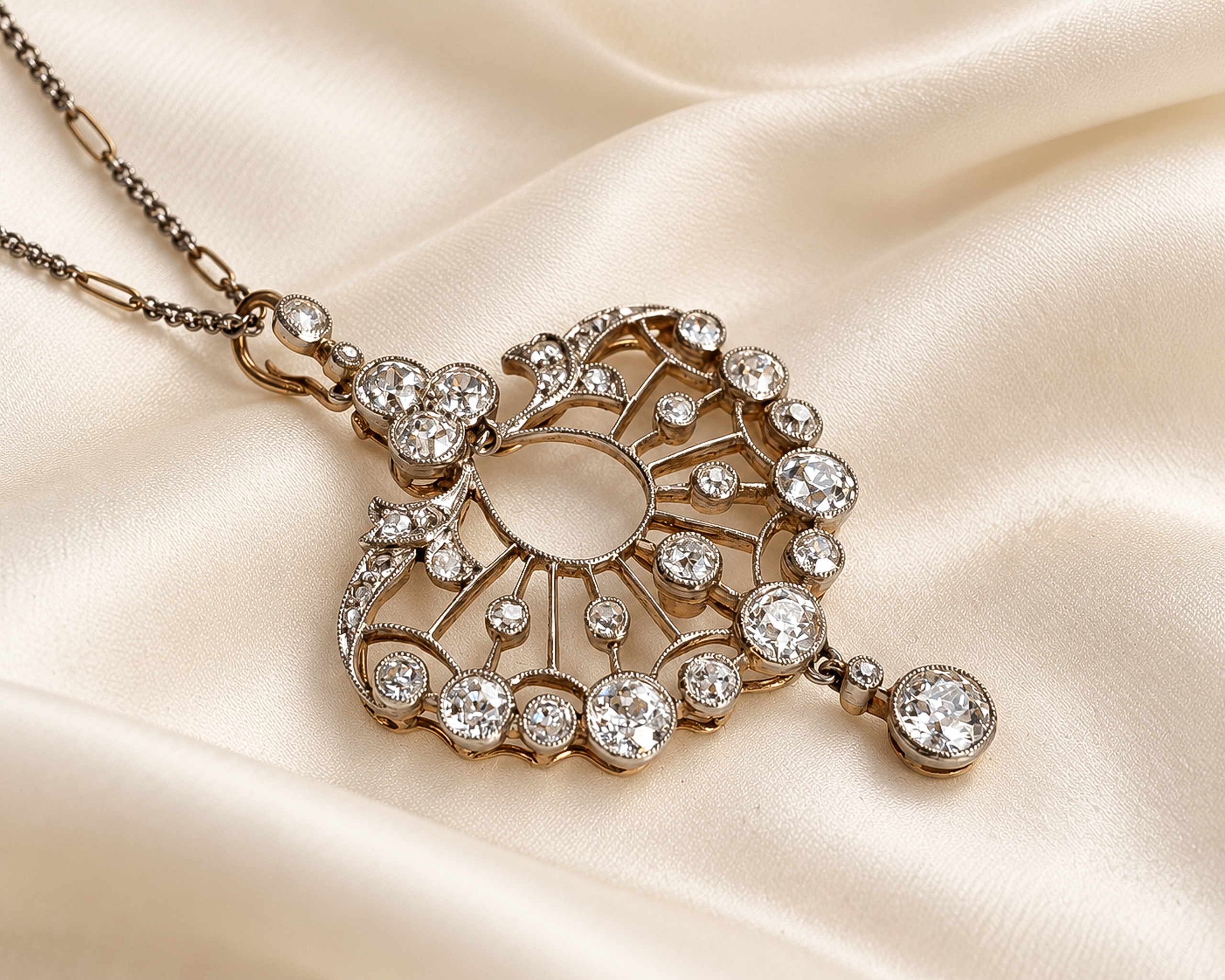 Antique Diamond Pendant on Silk