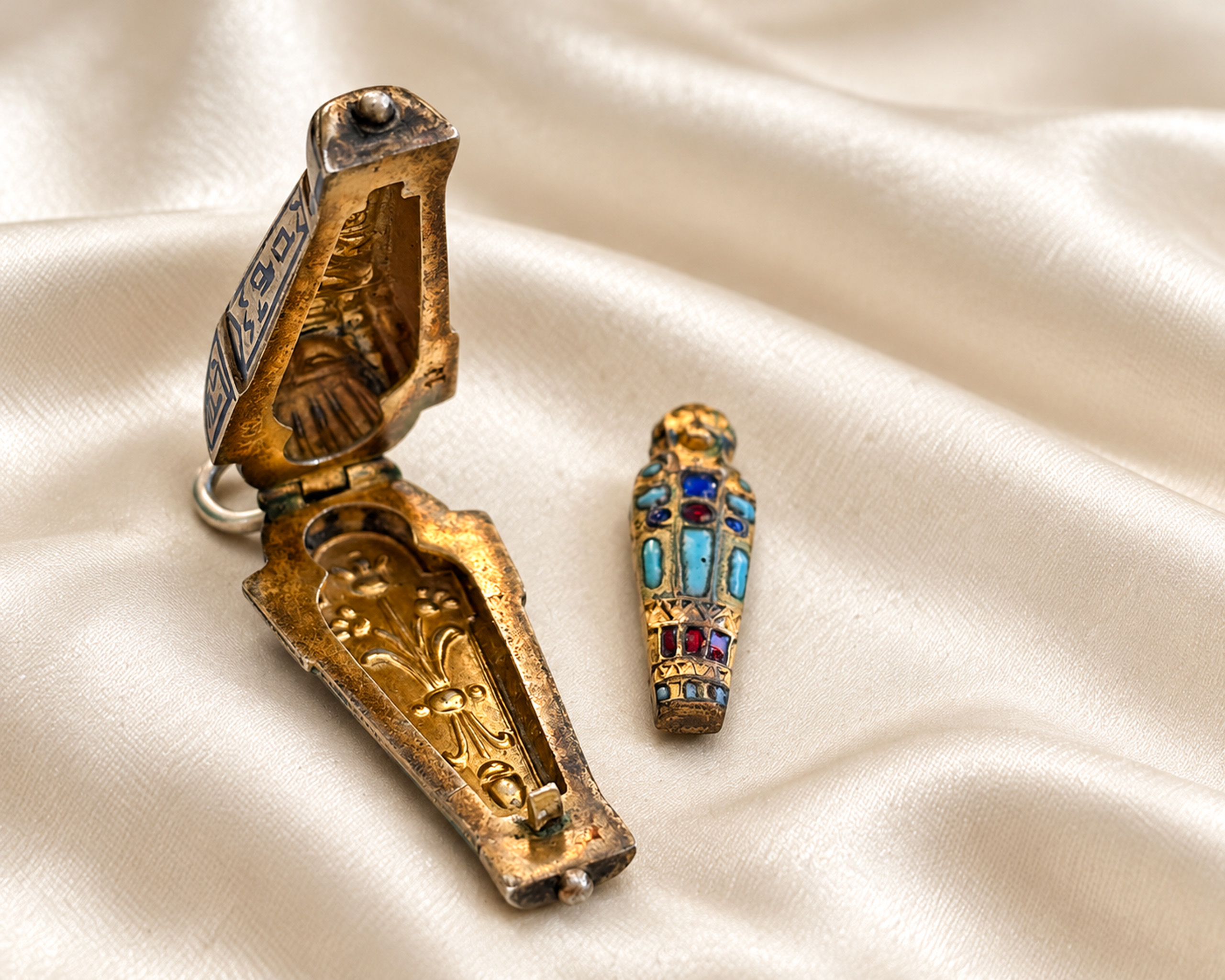 Antique Egyptian Locket on Champagne Silk (1)