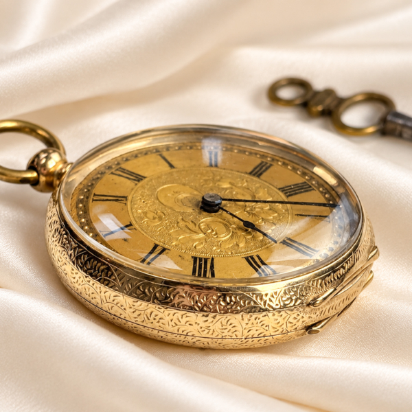 antique Victorian 14ct gold pocket watch with winding key, for sale in Leeds