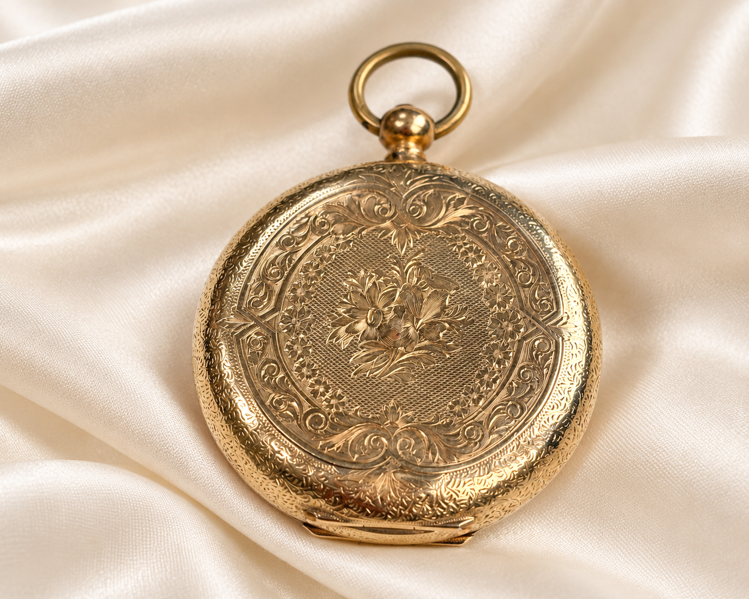 Antique Gold Pocket Watch on Satin