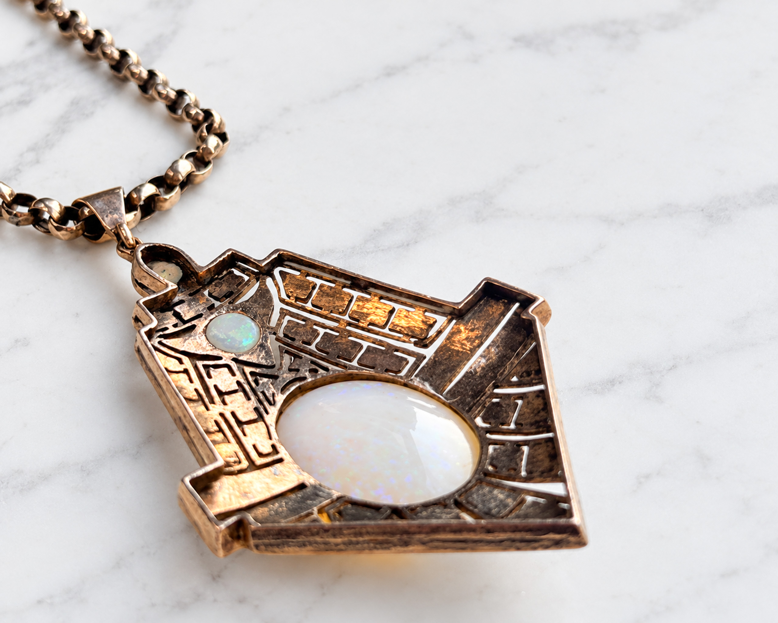 Antique Opal Maze Pendant on Marble