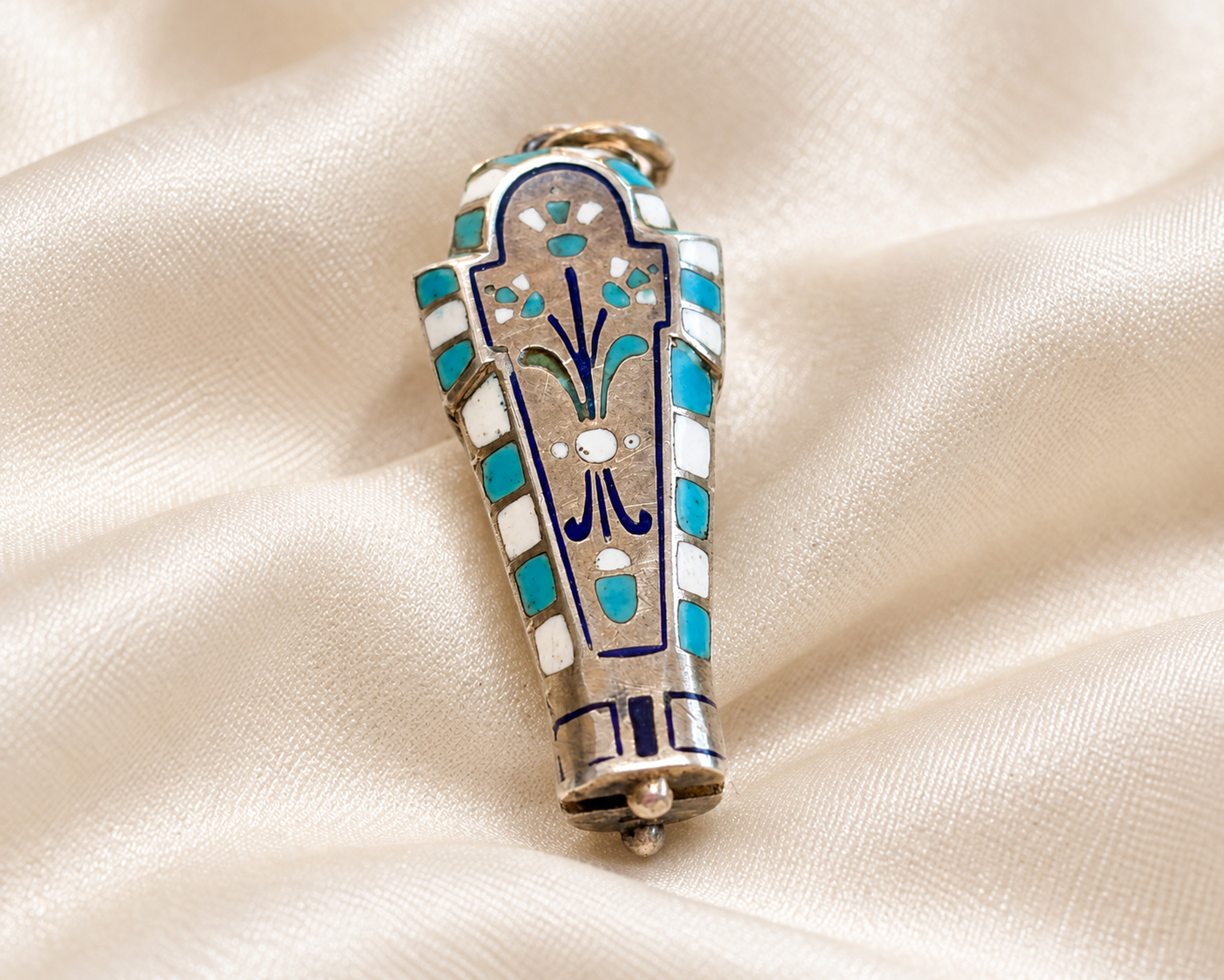 Antique Turquoise Amulet on Silk