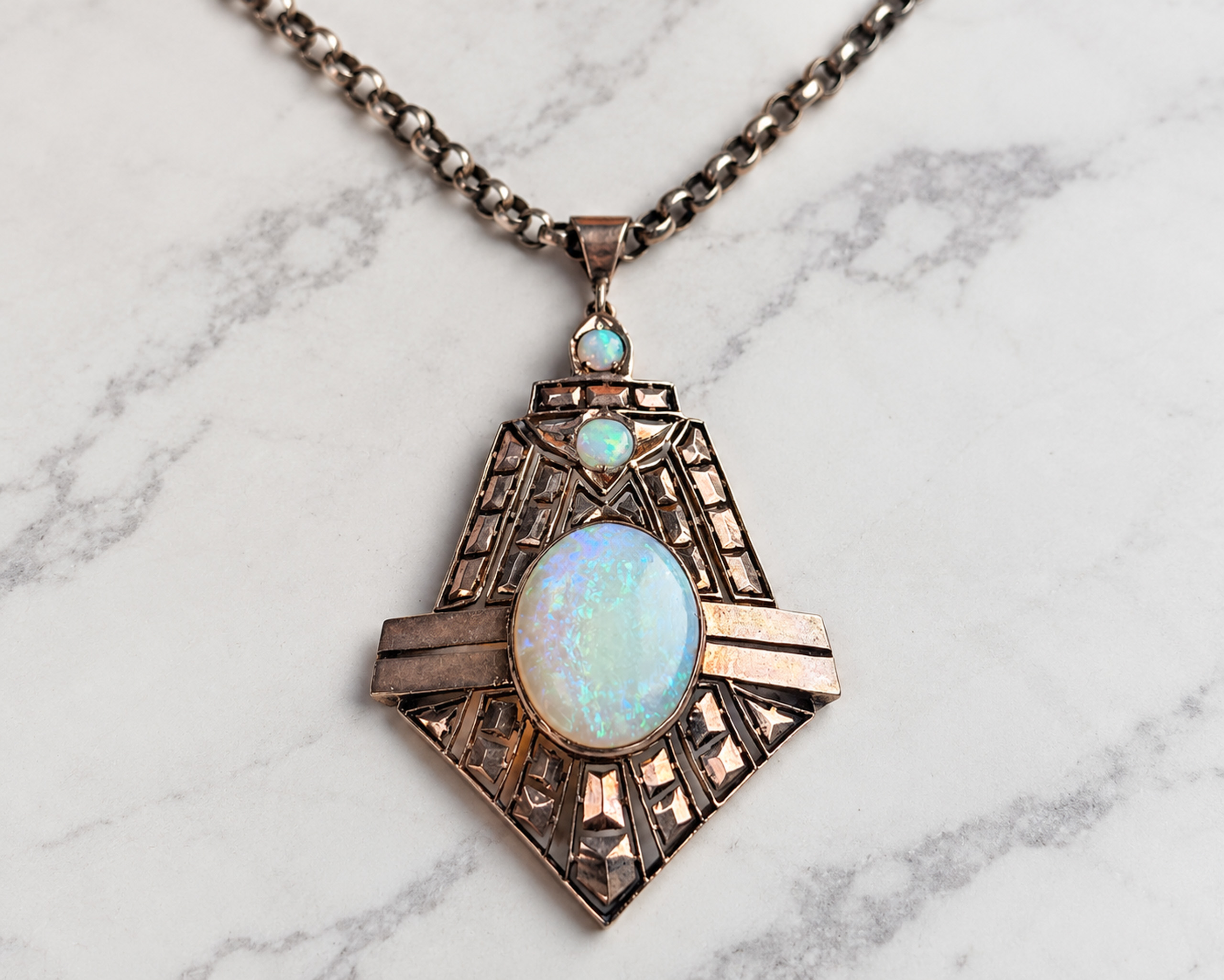 Art Deco Opal Pendant on Marble