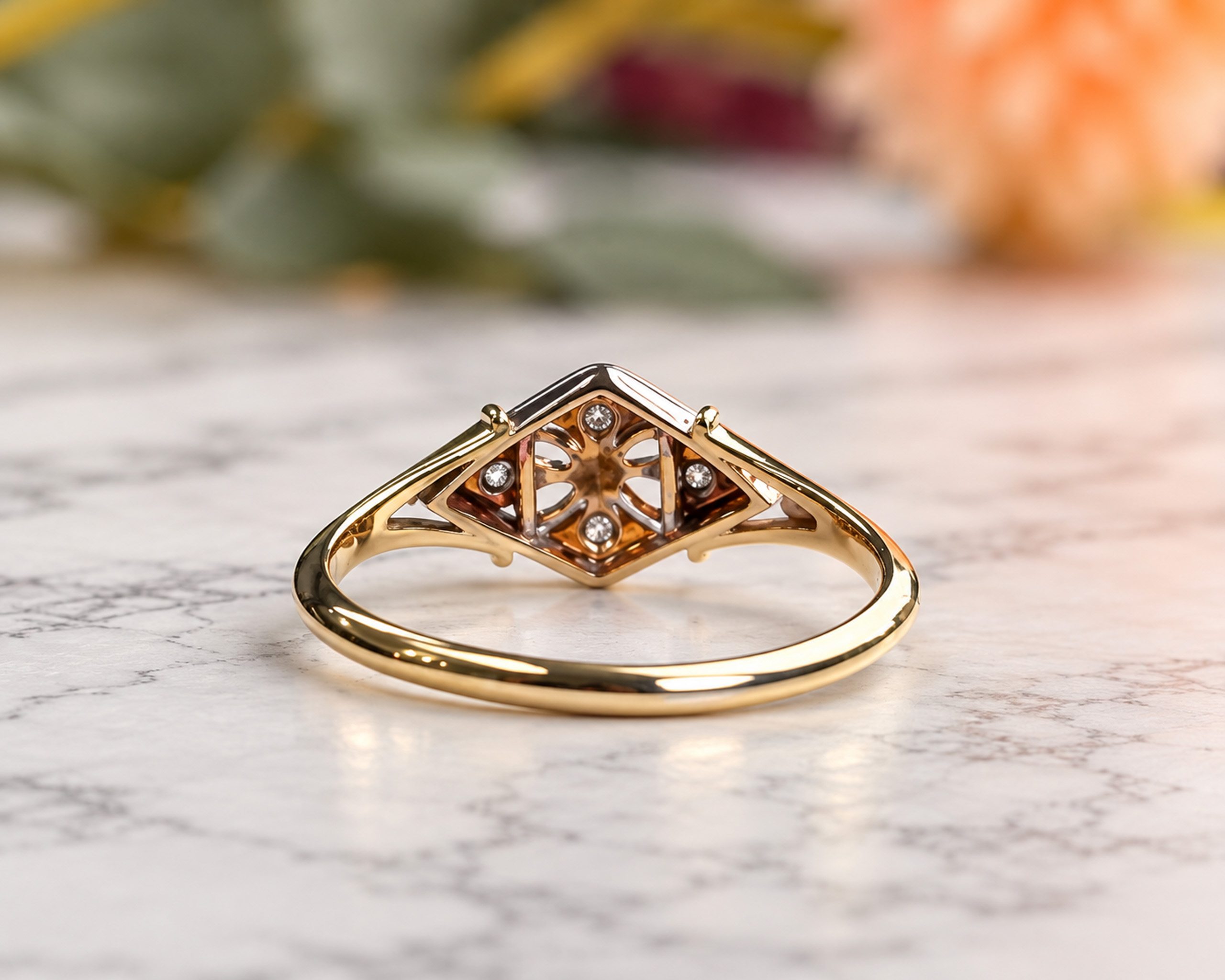 Diamond Floral Gold Ring on Marble