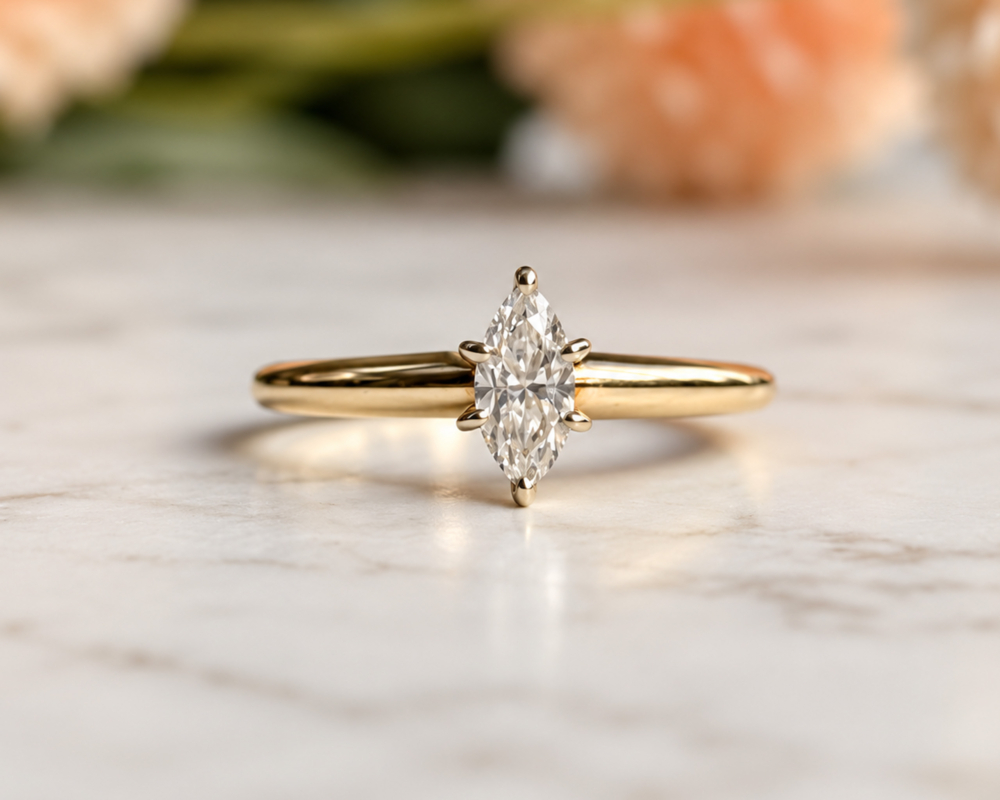 Marquise Diamond Ring on Marble vintage marquise diamond ring 0.35ct in 14ct gold for sale in Leeds