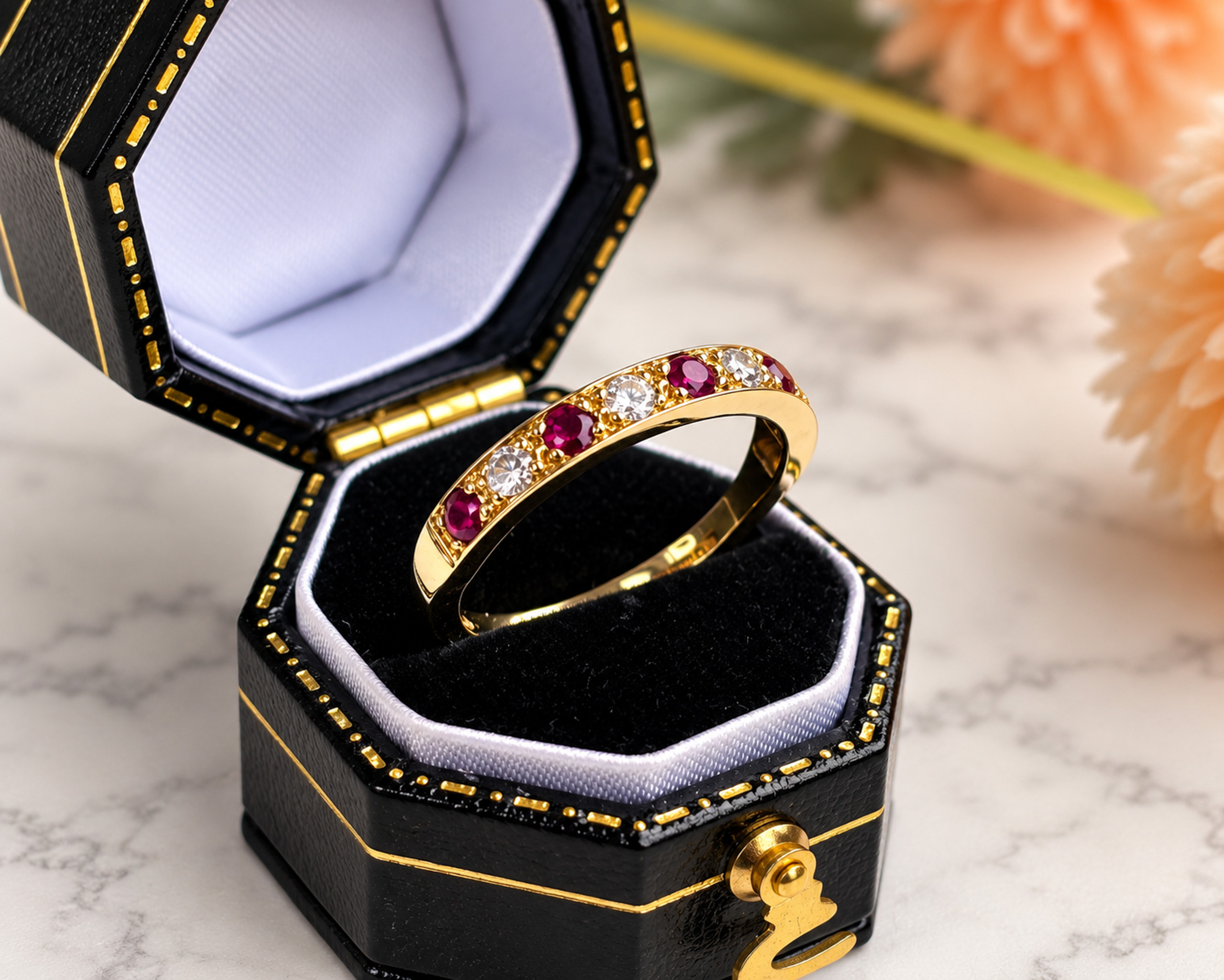 Ruby and Diamond Gold Ring in Velvet Box