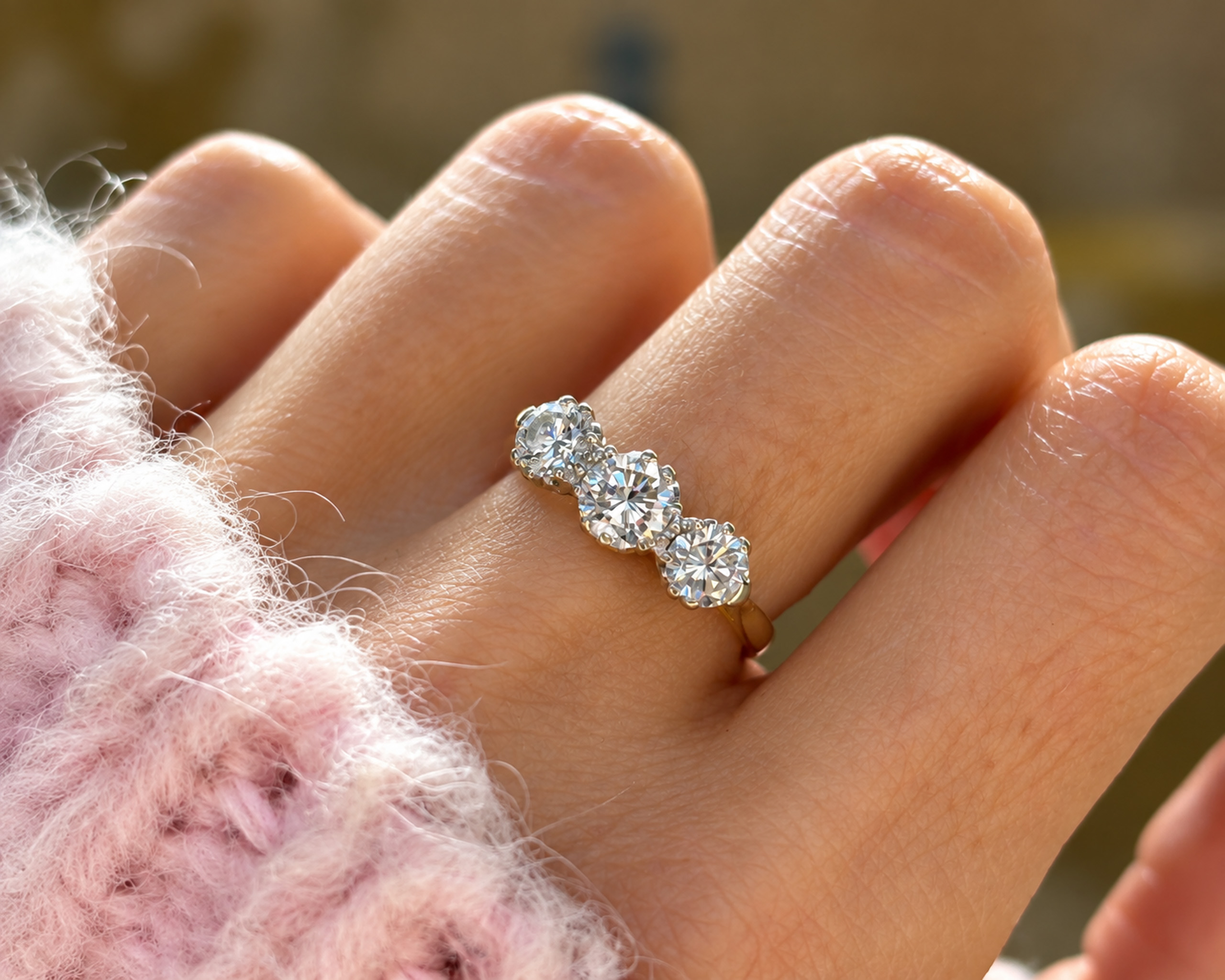 Three-Stone Diamond Ring Close-Up