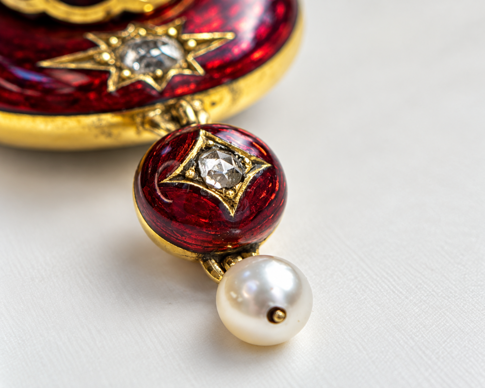 antique Victorian enamel and opal memorial pendant with old cut diamonds and seed pearl. For sale in Leeds