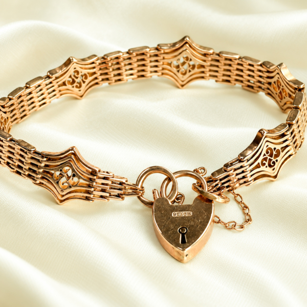 Victorian 9ct gold bracelet with heart padlock for sale in Leeds