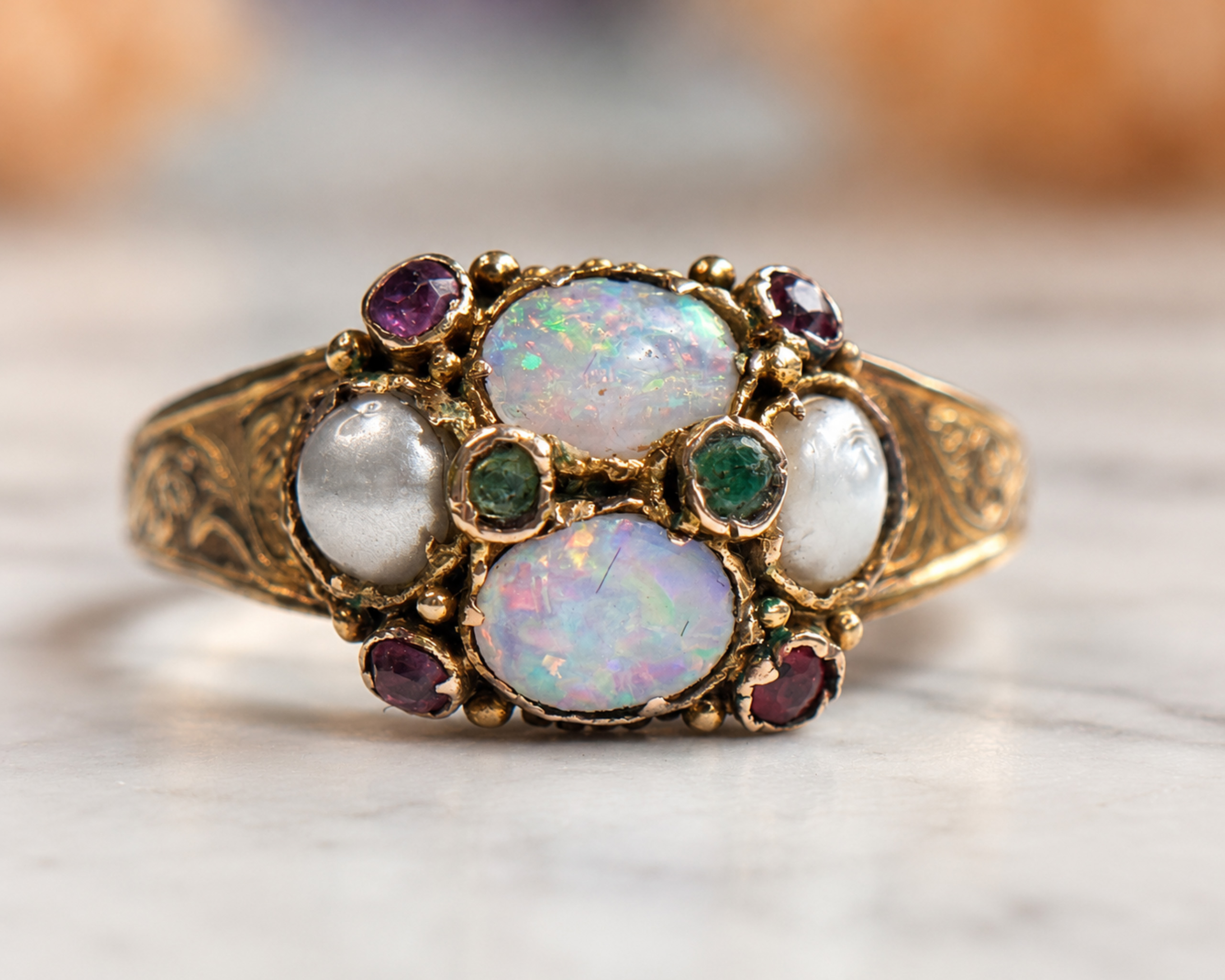 Victorian opal ring close up
