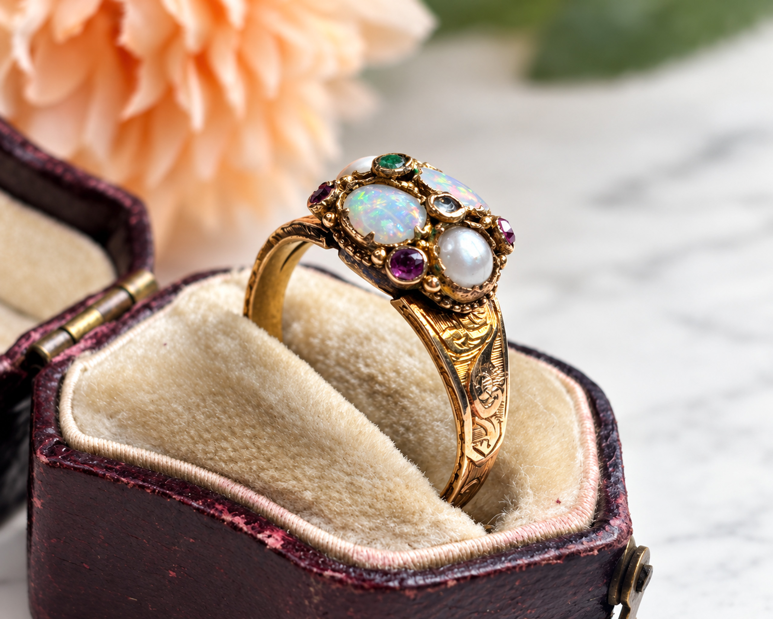 Victorian opal ring in box
