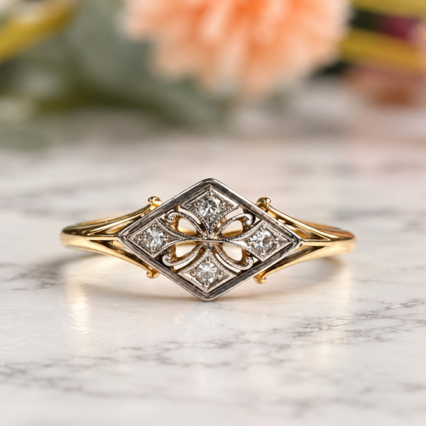 antique Art Deco diamond plaque ring for sale in Leeds