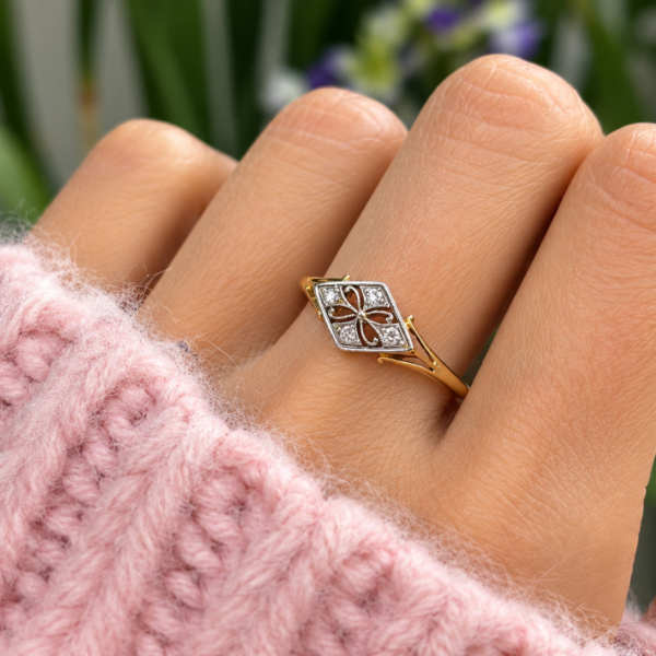 antique Art Deco diamond plaque ring for sale in Leeds, on hand