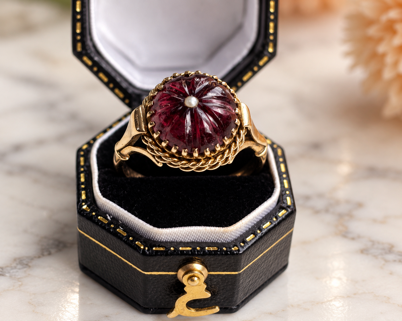 Vintage Garnet Ring in Velvet Box