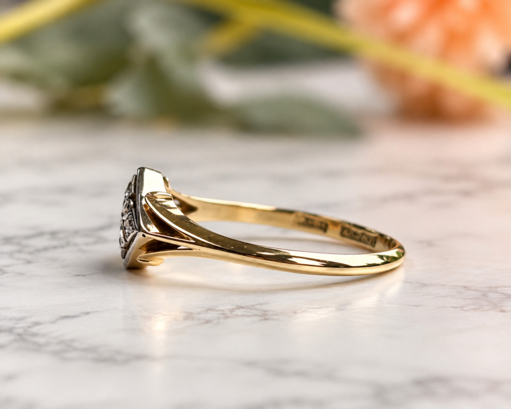 antique Art Deco diamond plaque ring for sale in Leeds, showing side