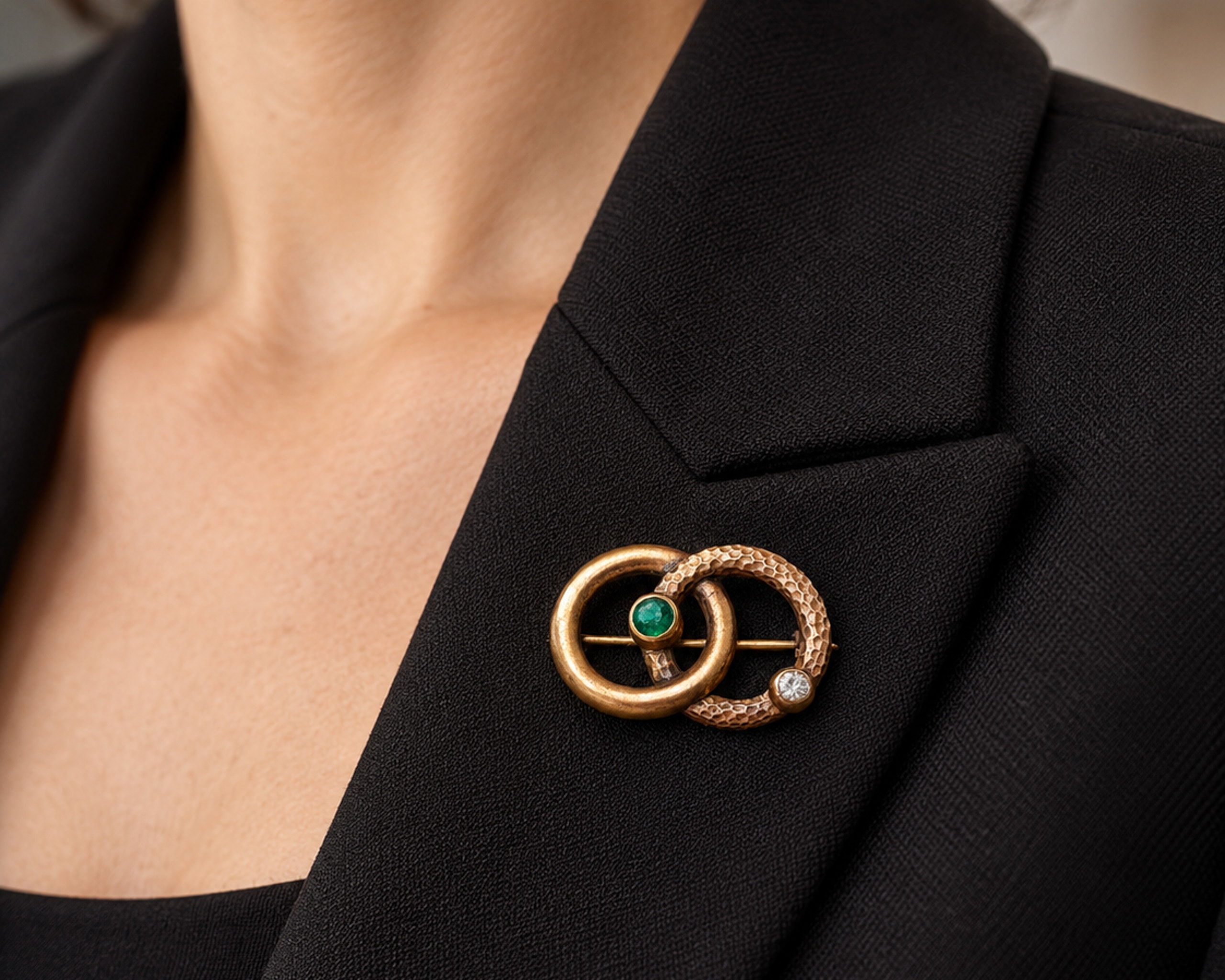 Vintage Gold and Emerald Lapel Brooch