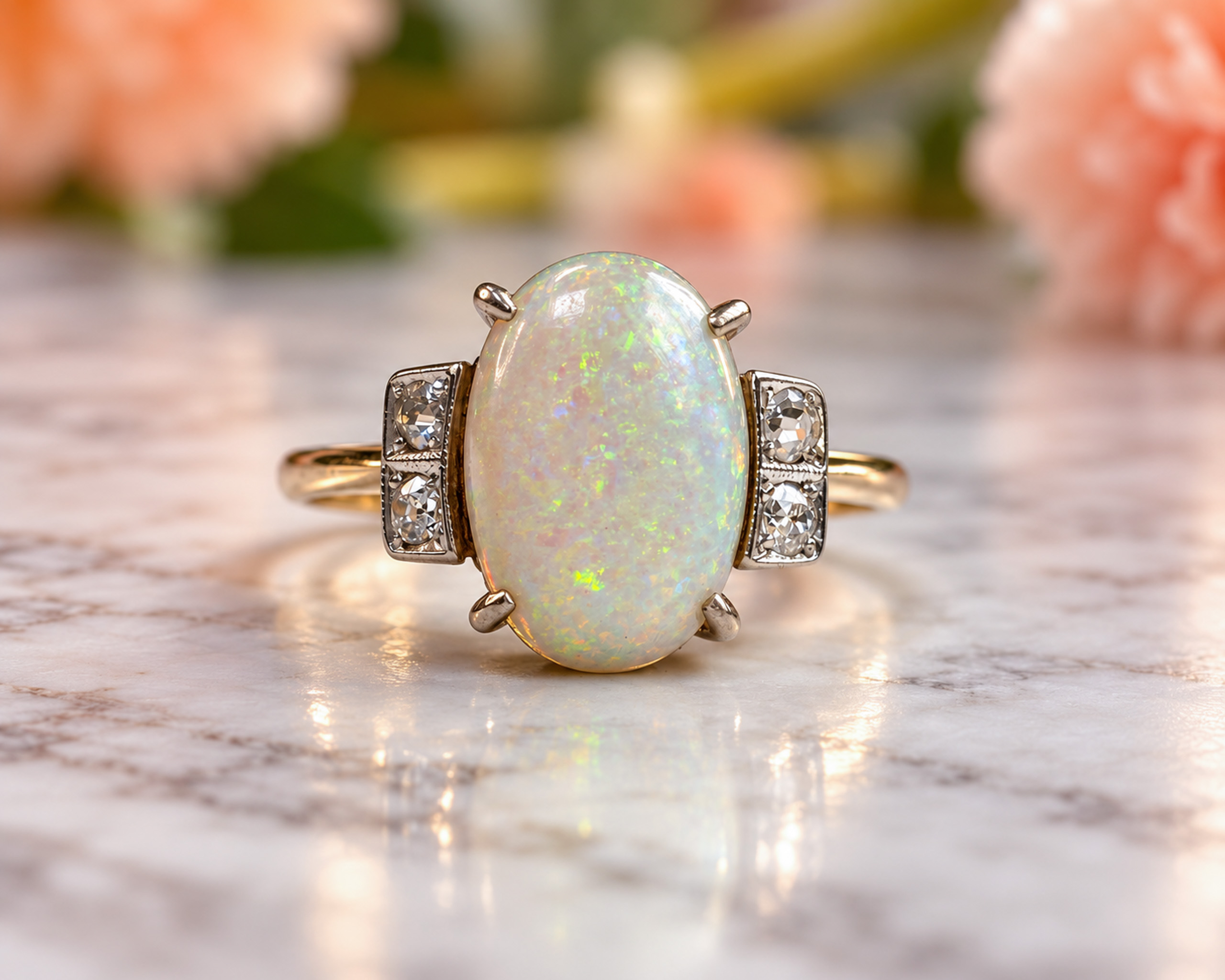 Vintage Opal Ring in Floral Bokeh