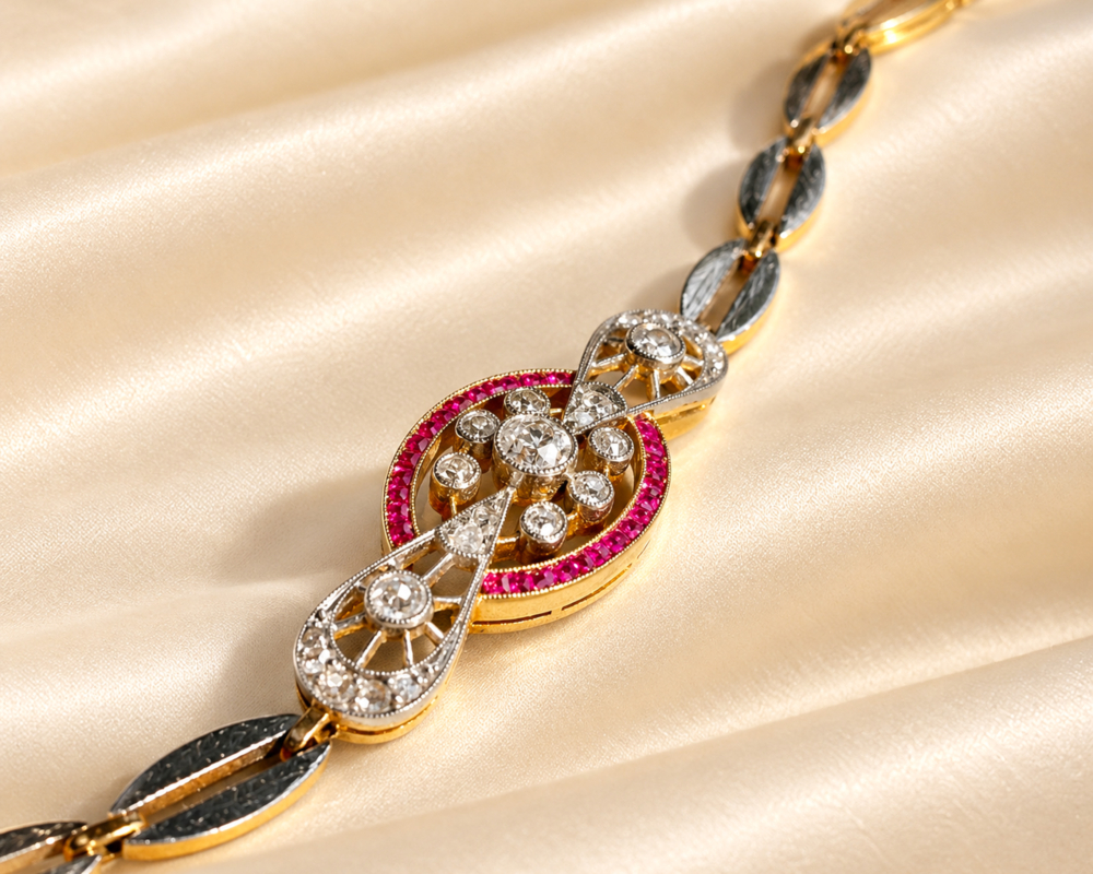 Edwardian ruby and diamond bracelet for sale in Leeds