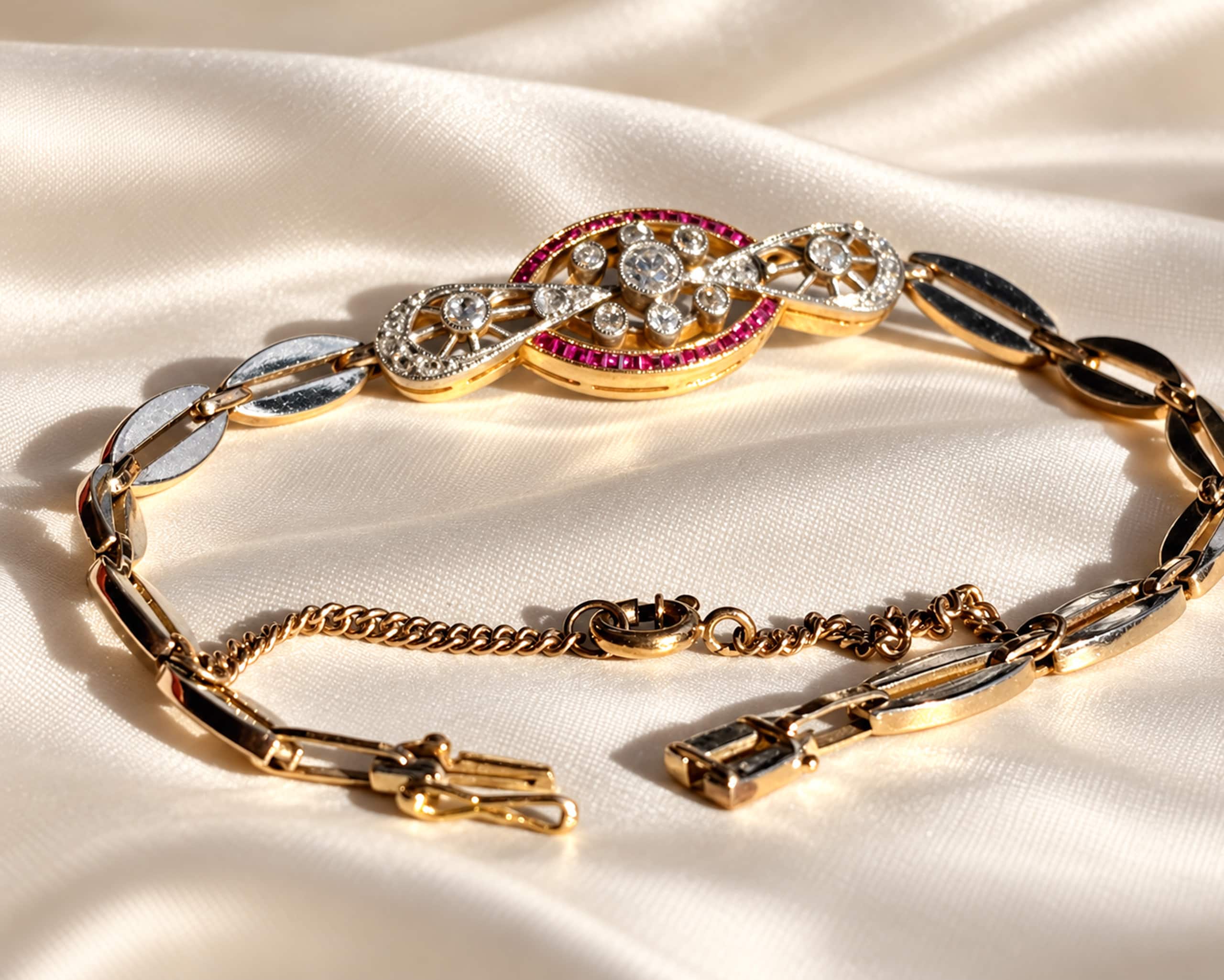 Vintage Ruby and Diamond Bracelet on Satin