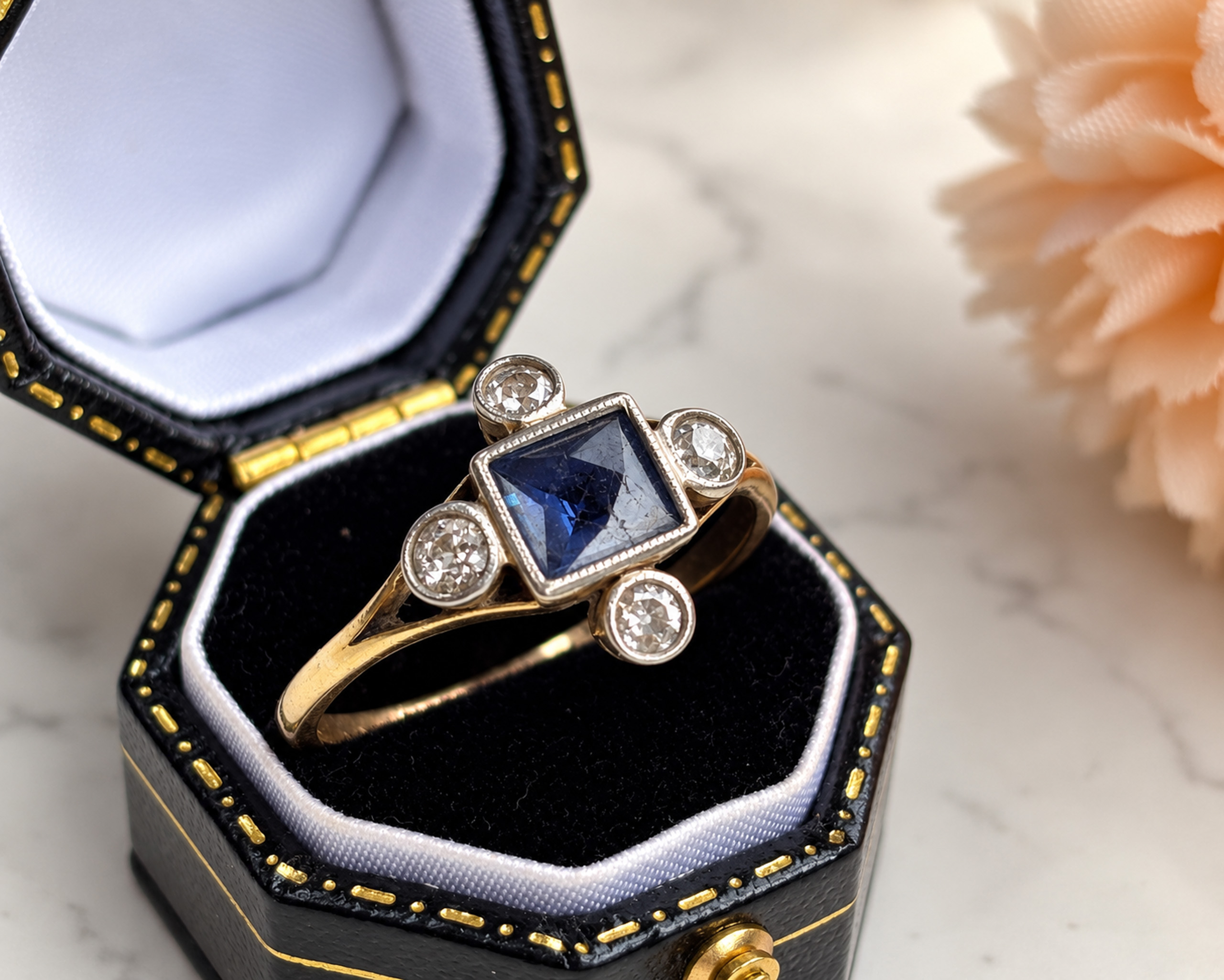 Vintage Sapphire Ring in Velvet Box