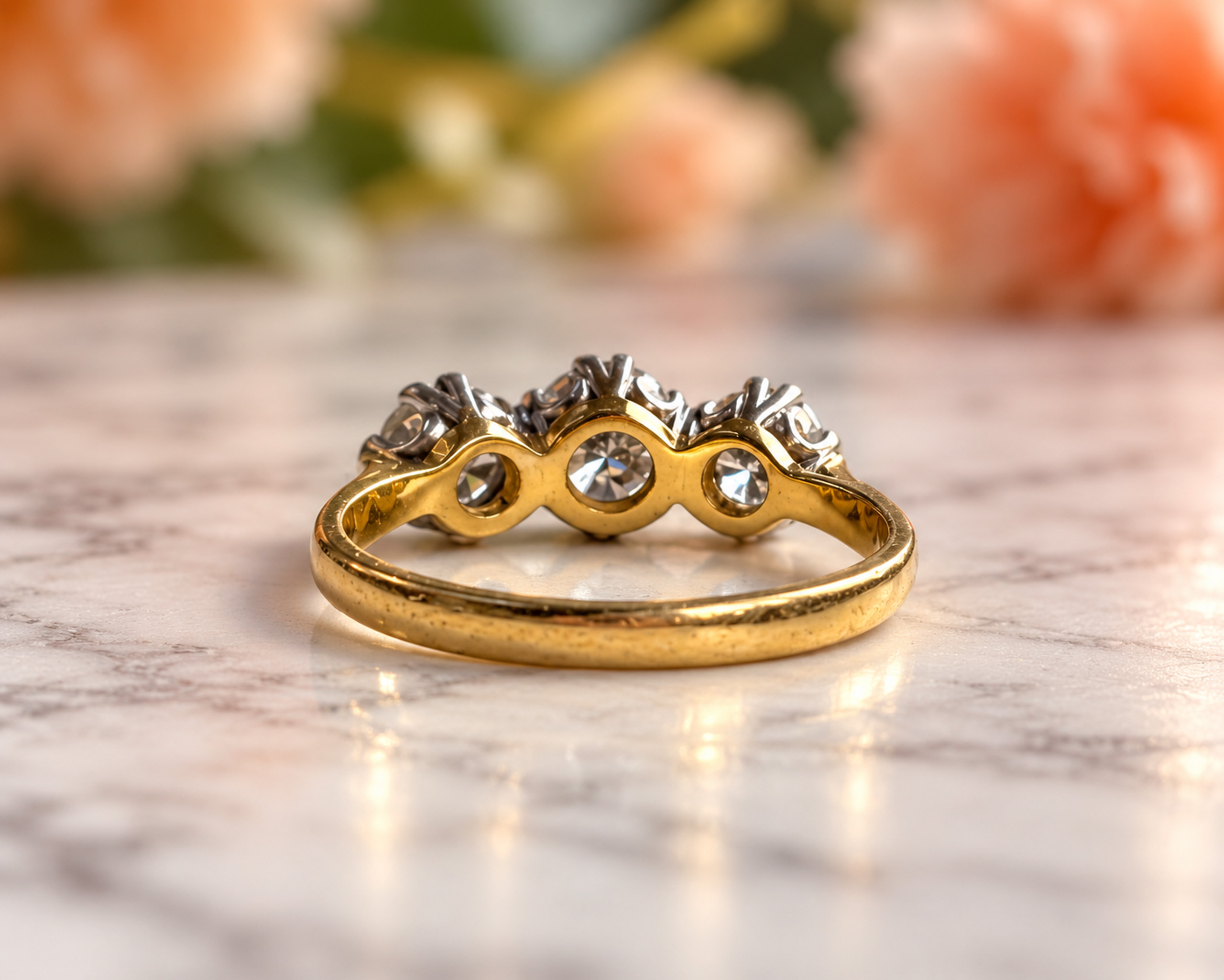 Vintage Three-Stone Diamond Ring Underside