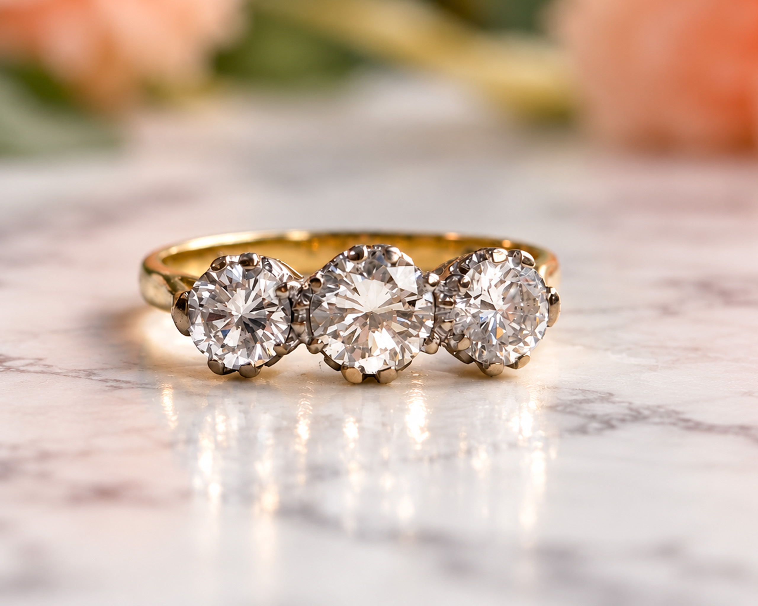 Vintage Three-Stone Diamond Ring in Bloom