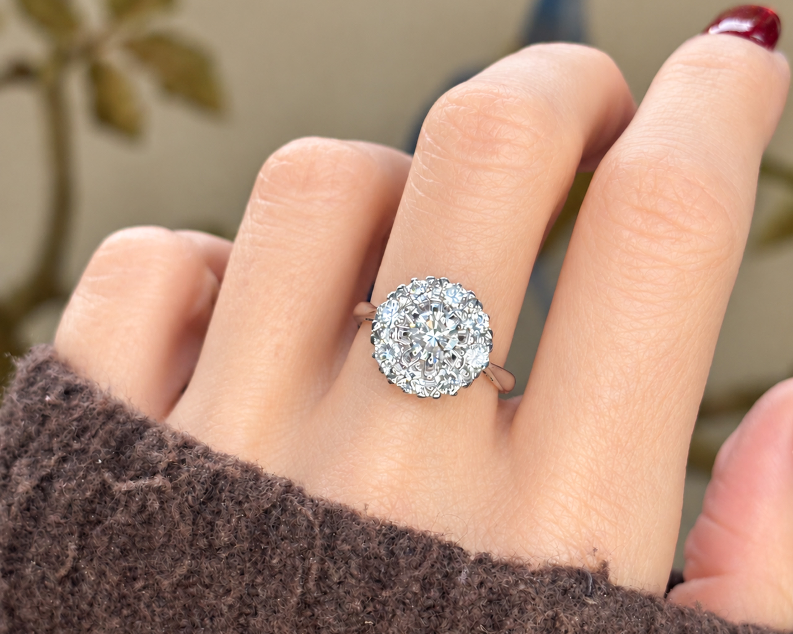 diamond halo cluster ring on hand