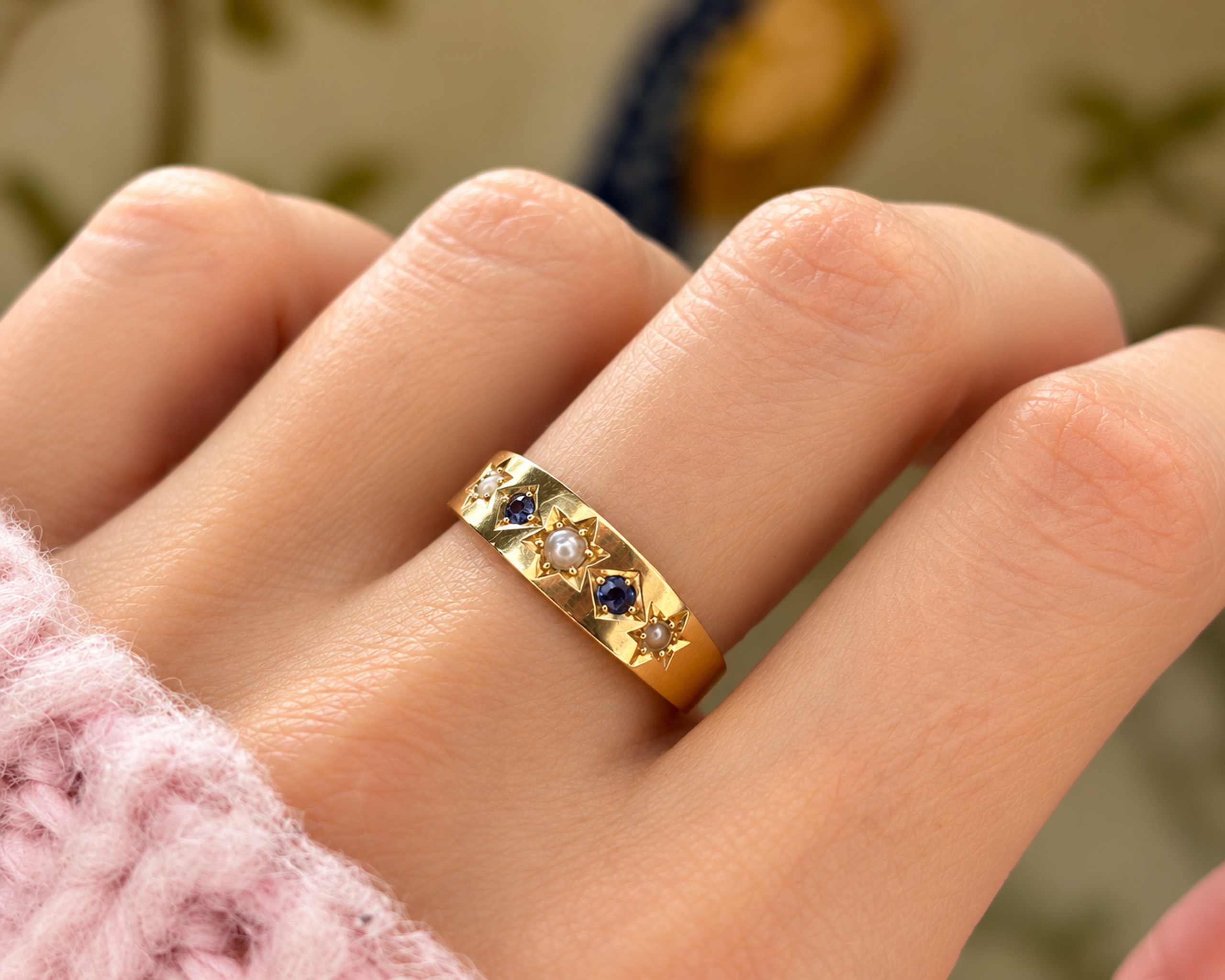 edwardian celestial ring on hand