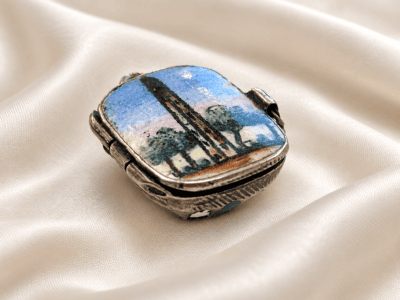 antique Egyptian Revival Moses basket charm in 800 silver for sale in Leeds
