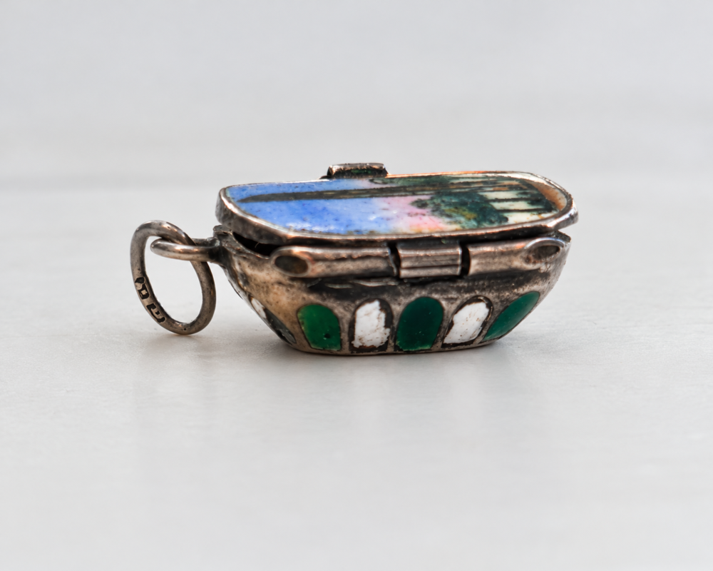 antique Egyptian Revival Moses basket charm in 800 silver for sale in Leeds