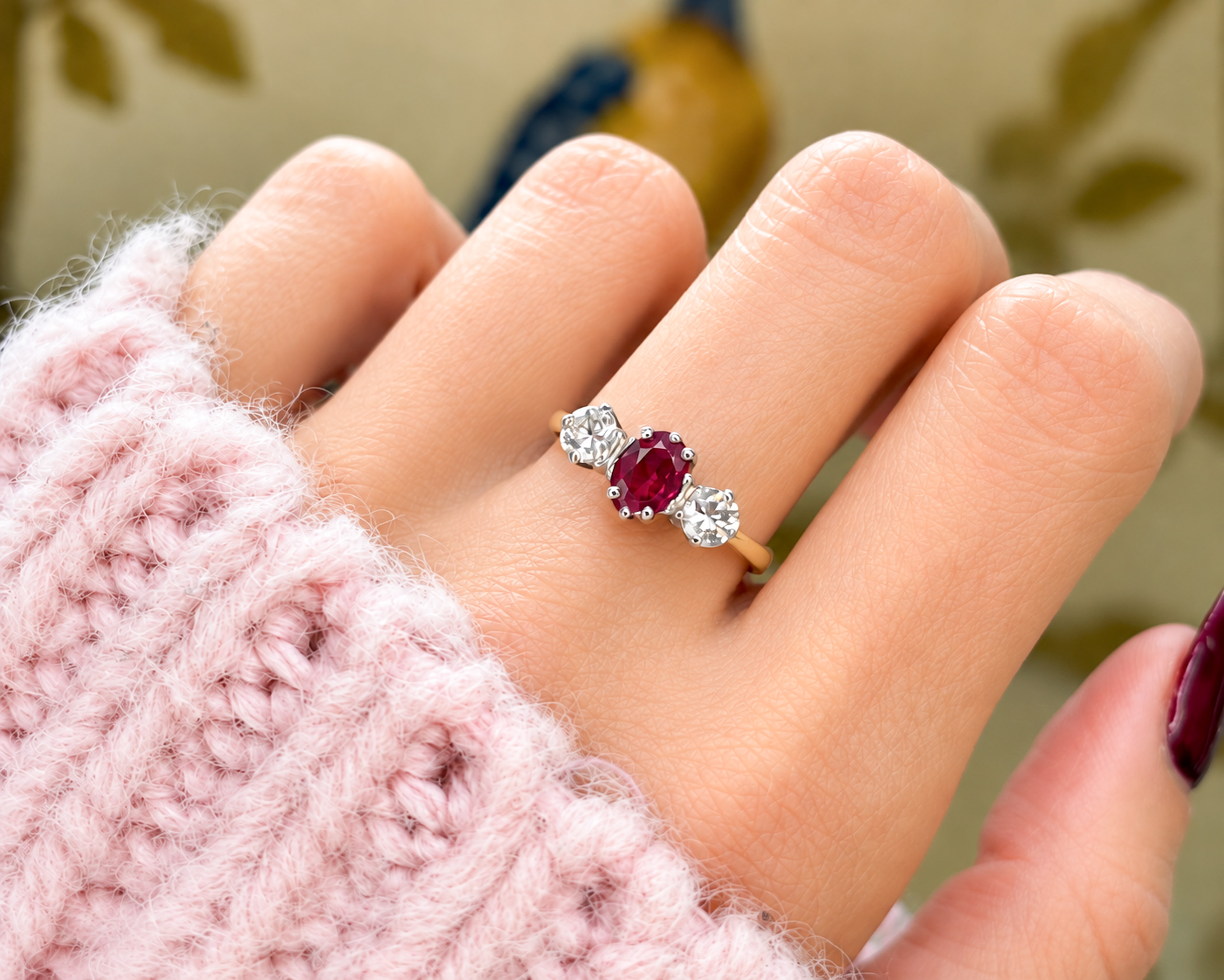 vinatge ruby 3 stone on hand