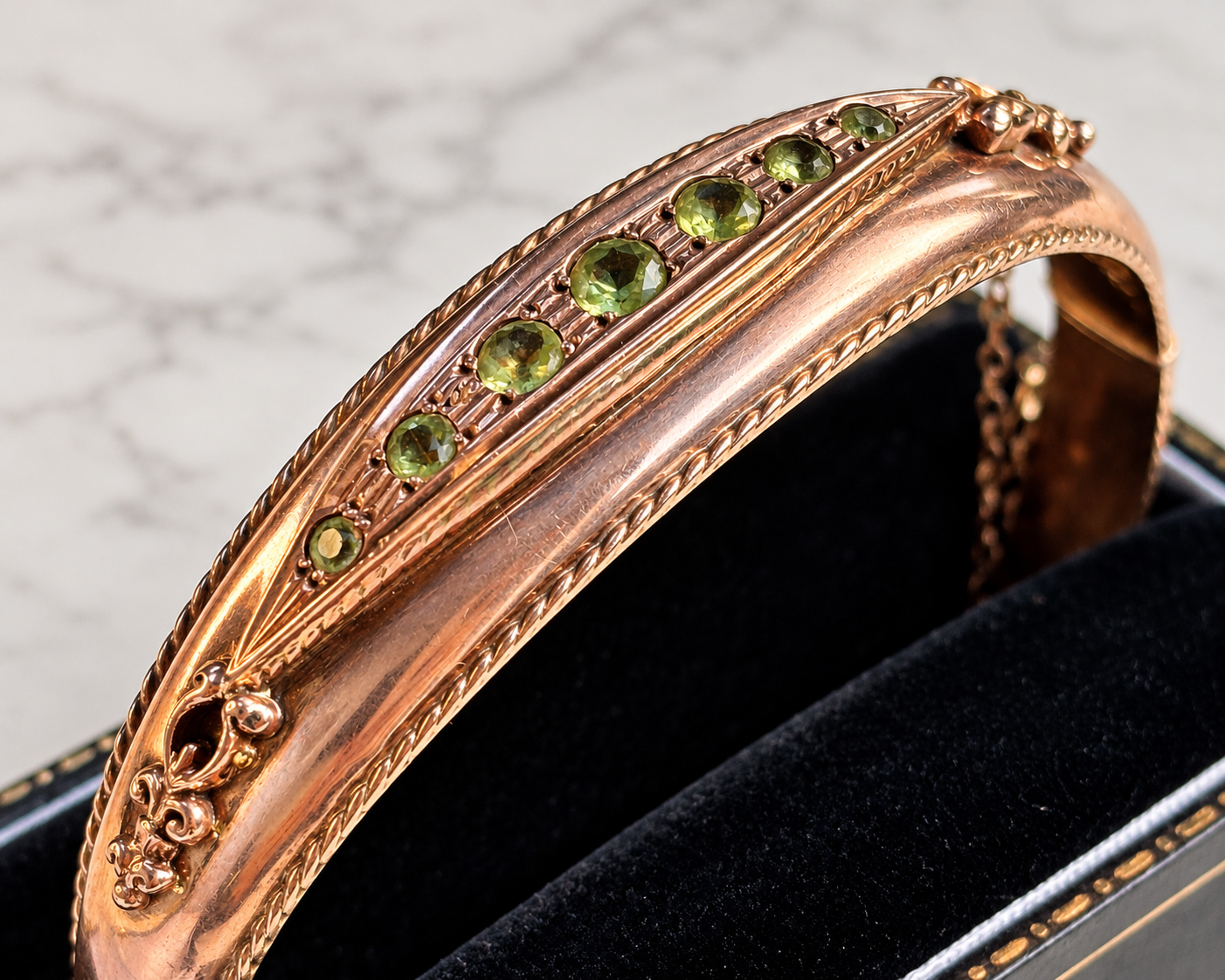 vintage peridot bangle close up