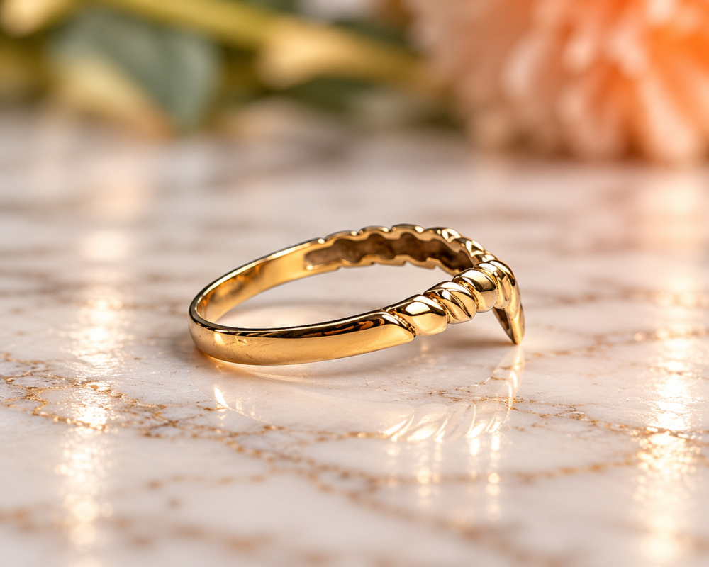 vintage 9ct gold wishbone ring for sale in Leeds, showing side profile